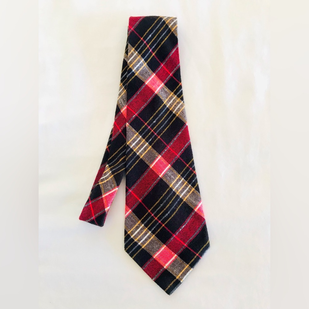 Plaid Brown & Red Wool Wide Tie, VTG Charly Smart Elegance de France, 70’s, Mod